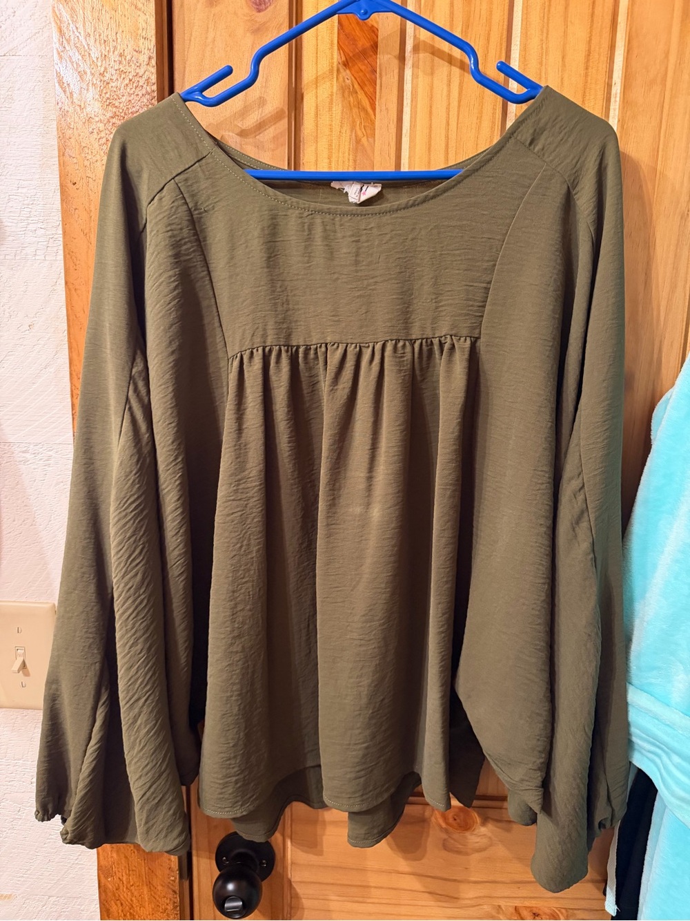 Women’s Olive Green Peasant Blouse - Relaxed Long Sleeve